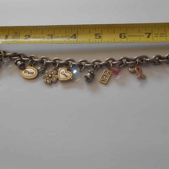 Brghton Breast Cancer Awarness Charm Bracelet Pink Enamel Ribbon Silver 8" - Picture 2 of 2